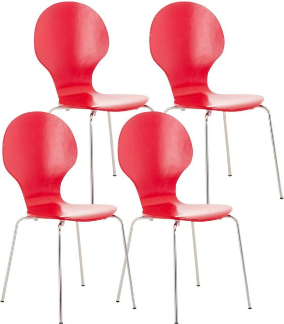 4er Set DELUKE Besucherstühle ATHENS in Rot mit Holz und Metall, stapelbare Konferenzstühle und Bürostühle, B/T/H: 43 x 45 x 86 cm - Bild 1