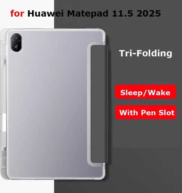 Huawei Tablet-Hülle für Matepad 11.5 S Air 2025 Pro 12.2 Air 12 X PaperMatte mit Tri-Fold Soft Funda und Translucent Back Cover in Schwarz oder Transparent - Bild 1