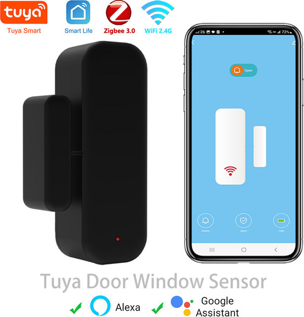 Tuya Zigbee Türsensor und Fenstersensor für Smart Home mit WiFi-Unterstützung, kompatibel mit Alexa, Farbe: Schwarz - Bild 1