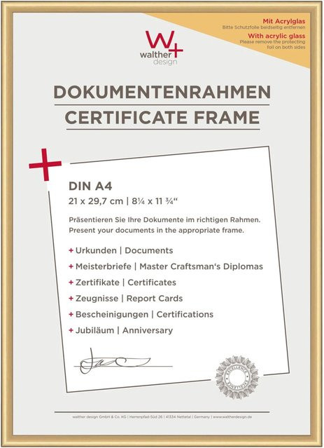 Walther Design New Lifestyle Kunststoff Bilderrahmen mit Kunstglas in Gold, B/H: 21 x 29,7 cm - Bild 1