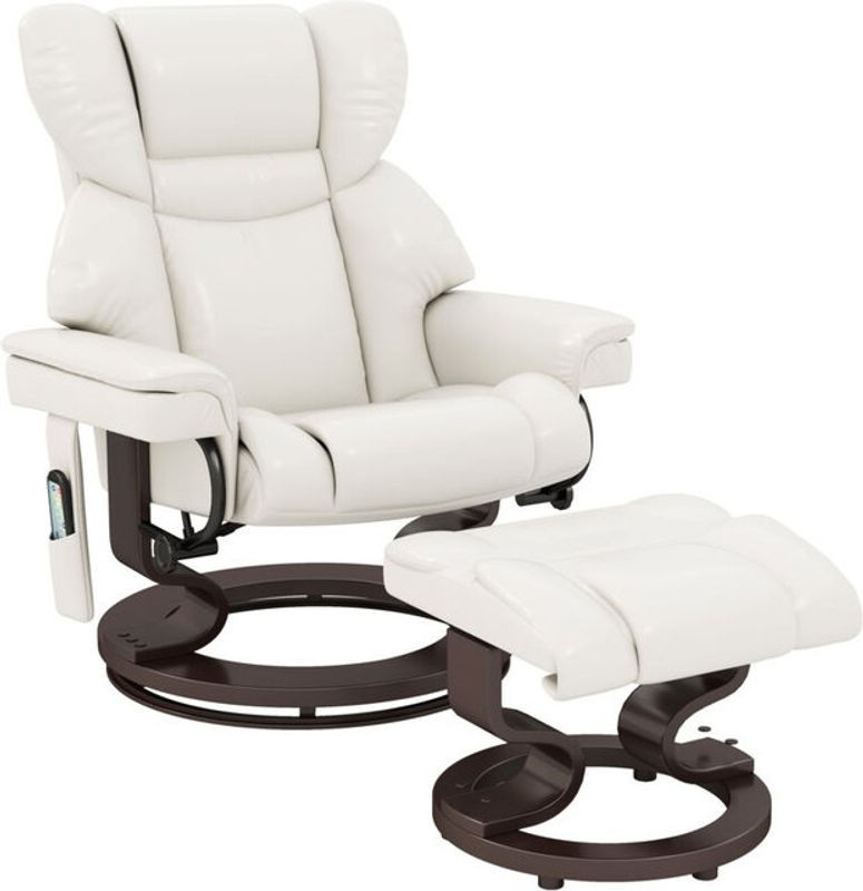HOMCOM Relaxsessel mit Hocker in Beige und Weiß aus Kunstleder mit Massage- und Liegefunktion sowie Seitentasche - Bild 1