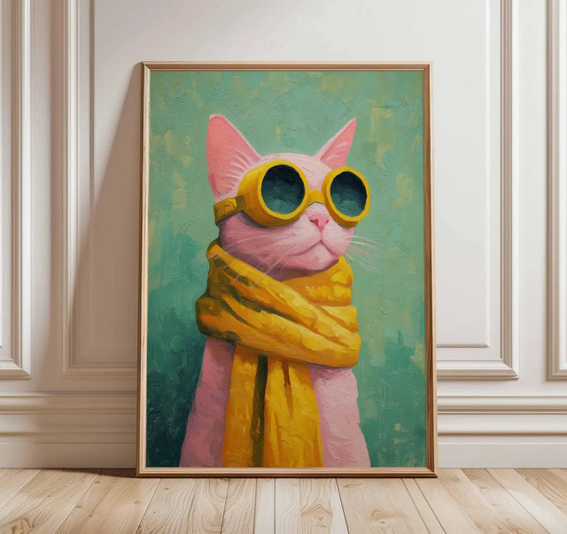 Pop-Art Katzenposter von SHENCHEN mit rosa Katze in Sonnenbrille als lustige Wandkunst aus Papier - Bild 1