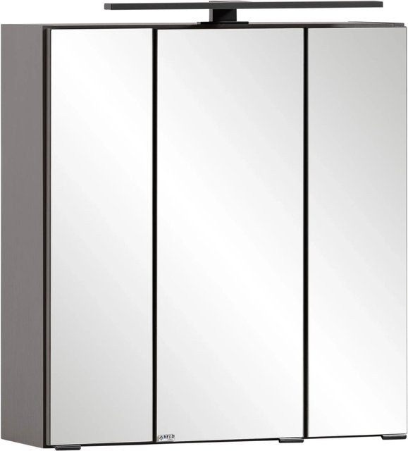 Held Möbel 3D-Spiegelschrank Padua in Graphitgrau mit LED-Beleuchtung und Steckdose, Breite: 60 cm, Höhe: 76 cm, Tiefe: 20 cm - Bild 1
