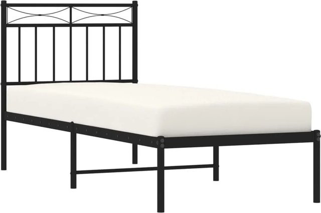 vidaXL Bettgestell aus Metall mit Kopfteil in Schwarz, klassisch pulverbeschichtet, B/H: 80 x 190 cm - Bild 1