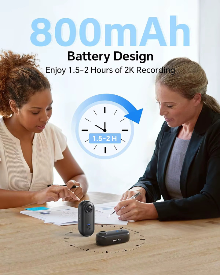 BOBLOV W4 2K Mini-Körperkamera mit 64GB Speicher, 360° drehbarem Clip und Magnetclip, Schwarz - Bild 5