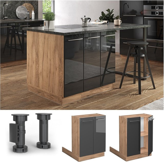 Vicco Küchenunterschrank Fame-Line für Kücheninseln in Eiche und Anthrazit mit Hochglanz-Finish, Breite: 60 cm - Bild 1