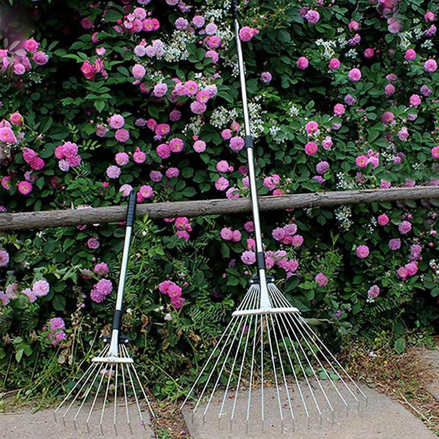 Igeteck Verstellbarer Garten-Laubrechen aus Legierung und Stahldraht in Silber - Bild 4