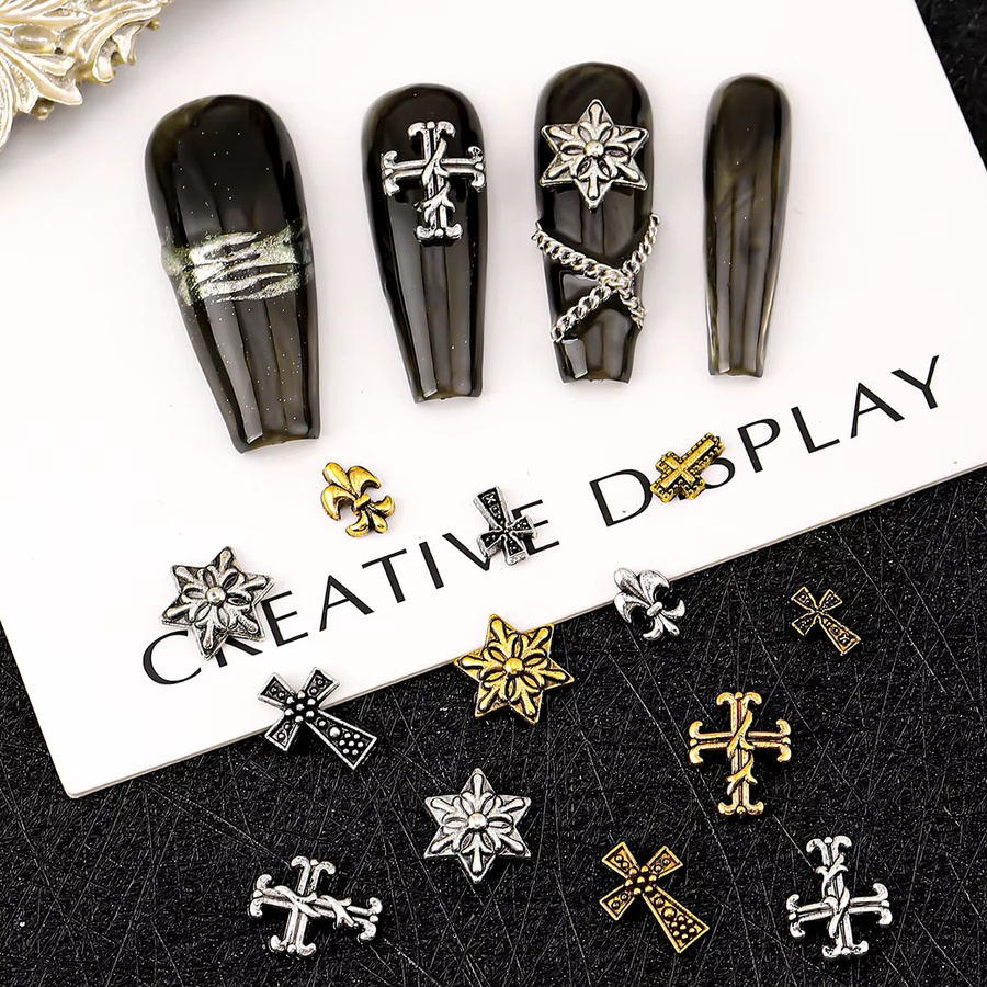 Dark Vintage Cross Nail Patch Set, Gold & Silver, 120 Stück - Bild 3