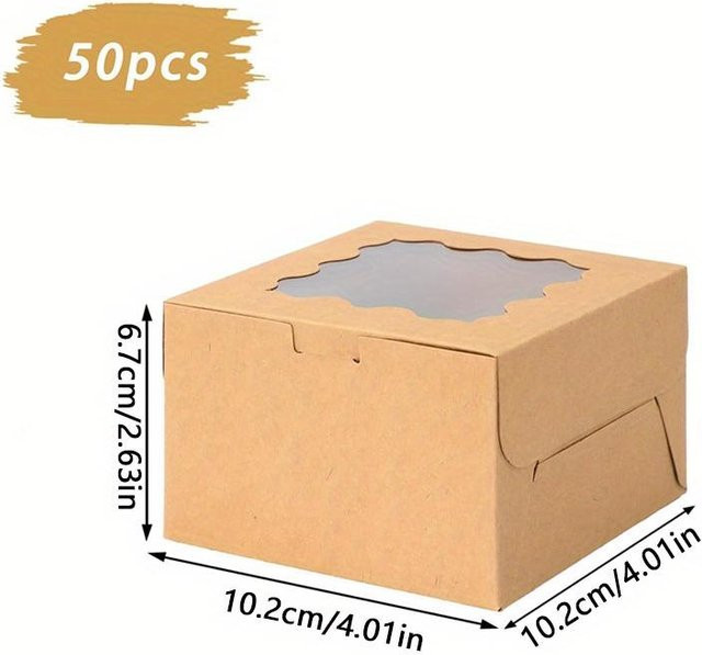50 Stück SZ-Damai Snackboxen aus Kraftpapier mit Sichtfenster in Braun für Gebäck und Desserts - Bild 1