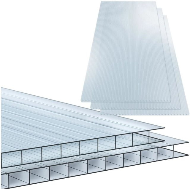 tectake 10er Set Doppelstegplatten aus Polycarbonat, transparent, 7,32 m² Gesamtfläche, B/H/T: 121 x 60,5 x 0,6 cm pro Platte - Bild 1