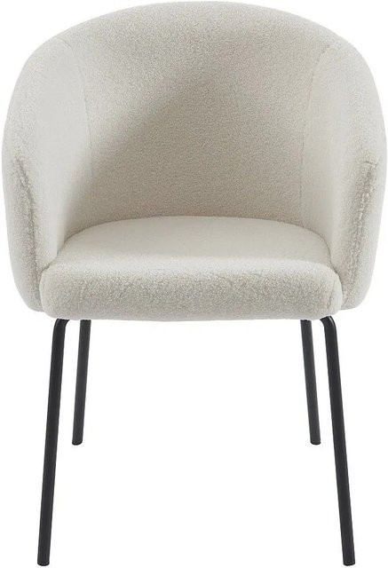 Vente-unique Stuhl Moroni in Creme mit Bouclé-Stoff und Armlehnen - Bild 1