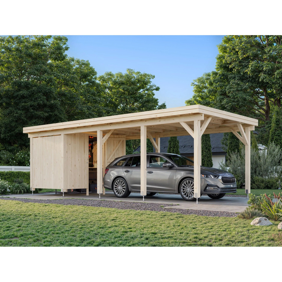 Palmako Carport Karl mit Geräteraum aus Fichtenholz in Hellbraun, B/T/H: 315 x 732 x 235 cm - Bild 2