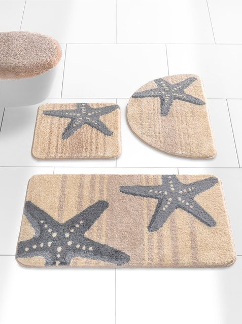 Kleine Wolke Badematte mit Seesternmotiv, quadratisch, rutschhemmend und für Fußbodenheizung geeignet, Polyacryl, beige grey multicolour - Bild 1