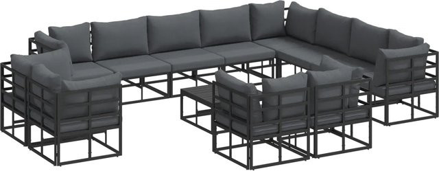 vidaXL Garten-Sofa-Set 13-tlg. in Schwarz aus pulverbeschichtetem Aluminium mit Kissen und Couchtisch für Terrasse und Garten - Bild 1