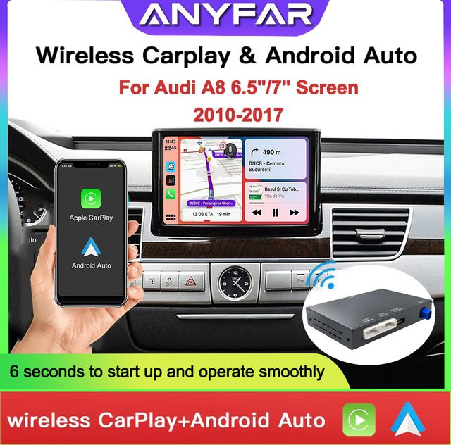 ANYFAR Wireless CarPlay und Android Auto Retrofit Kit für Audi A8 2010–2017, 6,5 Zoll Bildschirm, MMI 3G, Schwarz - Bild 1