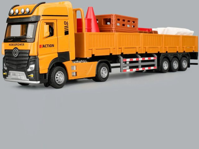 Linyi toy car Straßenblockade Transportfahrzeug Flachbettanhänger, 1:32, mit Licht und Sound, ab 14 Jahren - Bild 1