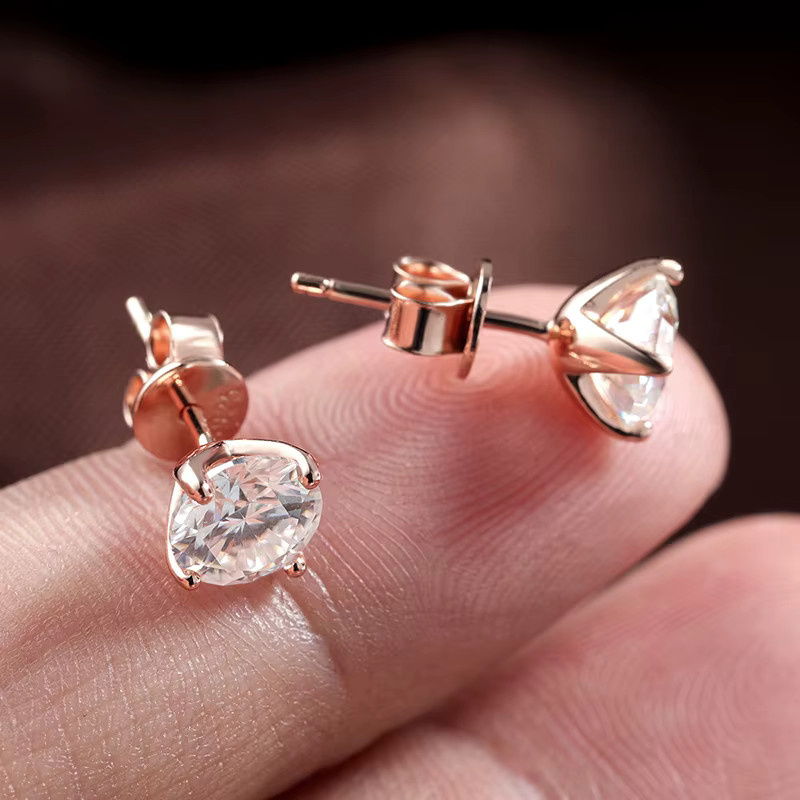 Smyoue Ohrstecker, 925 Silber, Roségold, Moissanit, Damen - Bild 3
