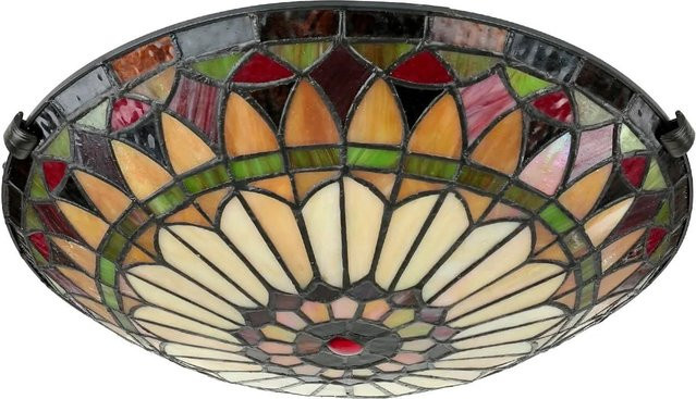 Licht-Erlebnisse Deckenlampe im Tiffany Stil aus Buntglas und Metall, Farbe: Multicolour/Bronze, Durchmesser: 42 cm, Fassung: 2x E27 - Bild 1