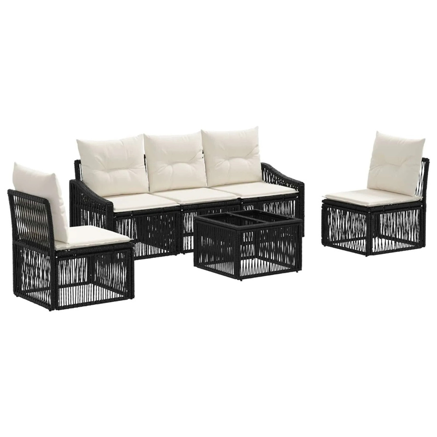 vidaXL Gartensofa-Set 6-teilig Schwarz aus Poly-Rattan und Metall mit Polsterkissen und Couchtisch - Bild 2