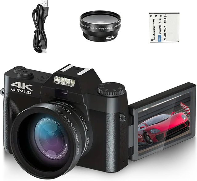Magecam 4K Professionelle Digitalkamera mit 48 MP, 16X Zoom, Autofokus, WIFI und 3 Zoll Flip Screen in Schwarz - Bild 1