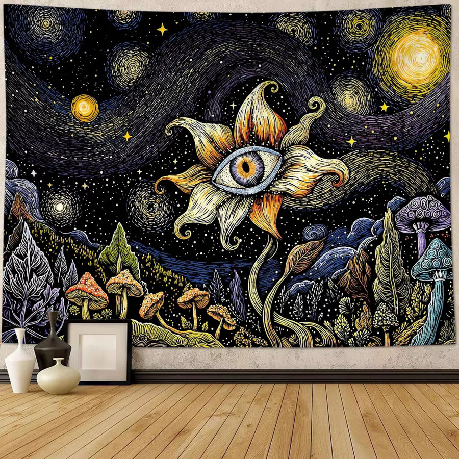 VIKAMA Wandteppich mit kosmischer Pilz-Landschaft und botanischer Sternennacht in Multicolour - Bild 3