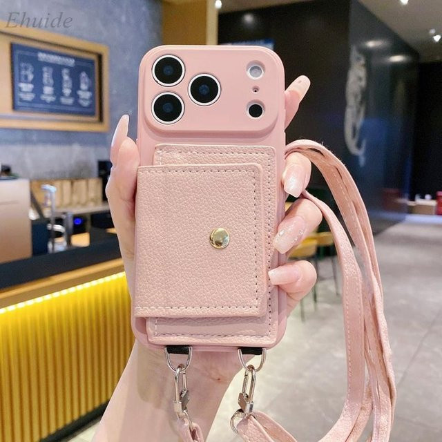Xiaomi Crossbody Handyhülle aus PU-Leder und Silikon mit Kartenhalter und Lanyard in Pink für Redmi und Xiaomi Modelle - Bild 1