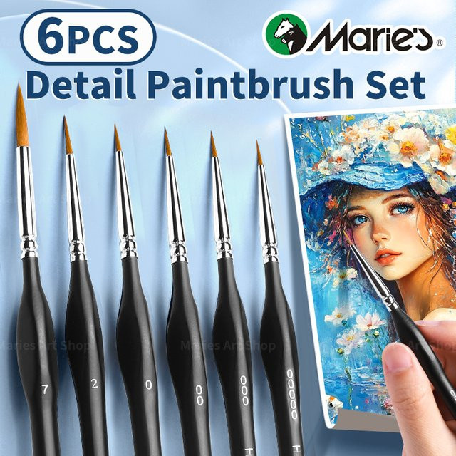 Marie 6-teiliges Miniaturpinsel-Set in Schwarz für Acrylmalerei, Modelle und Zahlenmalerei - Bild 1