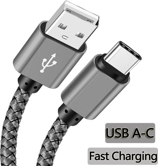 Koovesy USB-A auf Typ-C Nylon-Datenkabel für Android-Smartphones in Weiß und Grau - Bild 1