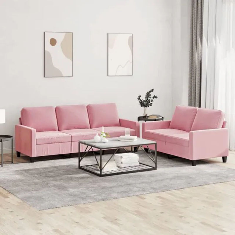 2-tlg. Sofagarnitur aus Samt mit Kissen in Rosa von Vidaxl mit Metallgestell im modernen Design - Bild 1