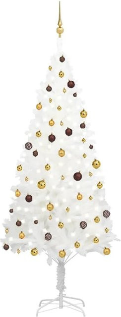 vidaXL Künstlicher Weihnachtsbaum mit LEDs und Kugeln in Weiß und Gold, Höhe: 240 cm - Bild 1