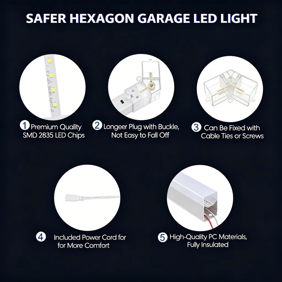 Oyajia 14er-Pack Sechseckige LED-Deckenleuchten im Wabendesign, 6500K Kaltweiß, für Garage, Werkstatt und Studio - Bild 6