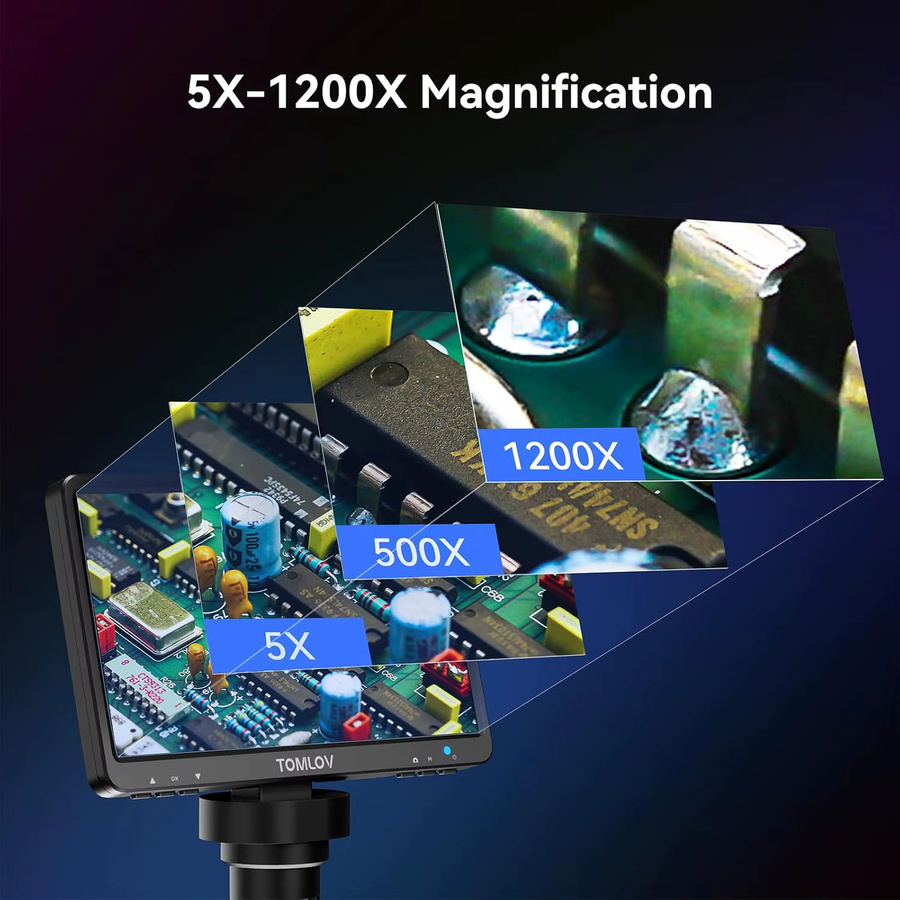 TOMLOV Digitales HDMI-Münzmikroskop mit 7-Zoll-LCD-Display, 1200-fache Vergrößerung und 12 MP für Elektronik, Löten und Telefonreparatur - Bild 2