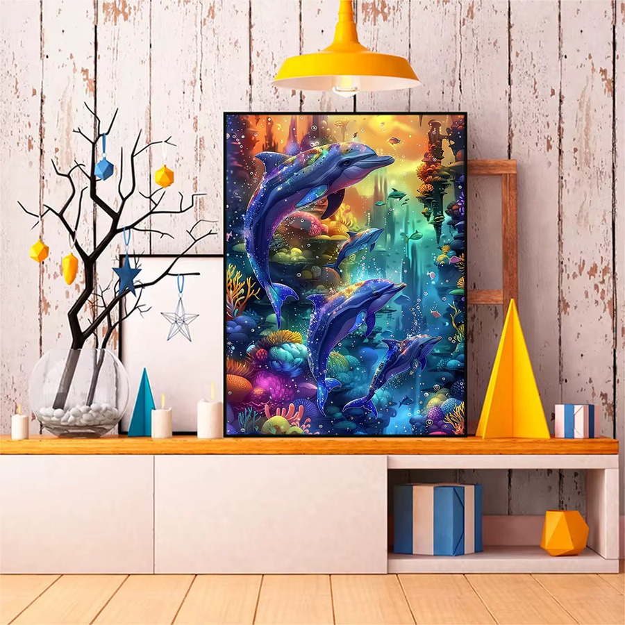 EverShine DIY Diamant Malerei Delphin 5D Mosaik Set mit Full Round Steinen in Multicolor für Erwachsene und Anfänger zur Wanddekoration - Bild 3