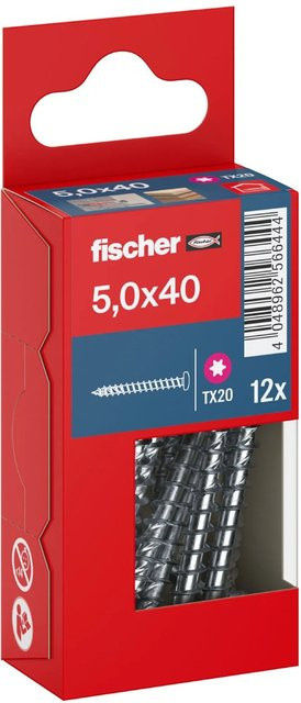 Fischer PowerFast II Pan Head TX Vollgewindeschraube für Holz, verzinkter Stahl, Farbe Silber, Durchmesser: 5 mm, Länge: 40 mm, 12 Stück - Bild 1