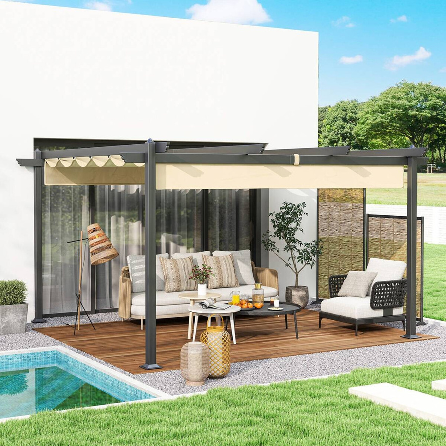 Outsunny Pergola aus Aluminium in Beige mit Polyesterdach B/H/L: 390 x 223 x 390 cm - Bild 5