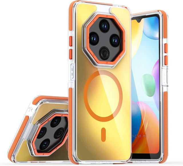Magnetische Stoßfeste Laser Farbwechsel Hülle für Xiaomi 15 Ultra und Redmi Note 14 Pro Plus 5G sowie 14C mit kabelloser Ladefunktion in Orange - Bild 1