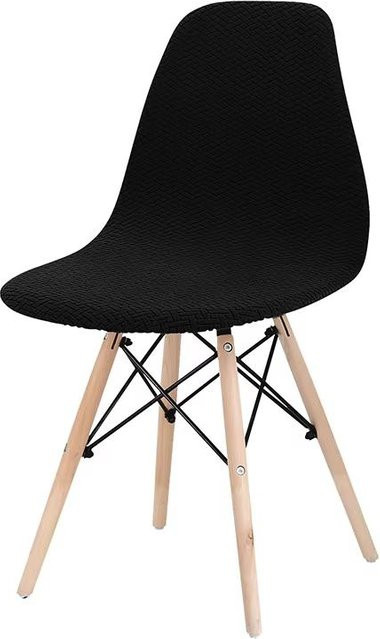 Elastischer Jacquard-Stuhlbezug mit Muschel-Design in Schwarz für Esszimmerstühle ohne Armlehnen - Bild 1