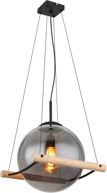 Globo Pendelleuchte modern in Schwarz und Natur mit Glas und Holz, B/T/H: 35 x 33,5 x 120 cm, E27 - Bild 1