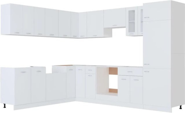 vidaXL 14-tlg Küchenzeile in Weiß aus Holzwerkstoff mit Glastüren und Ecklösung - Bild 1