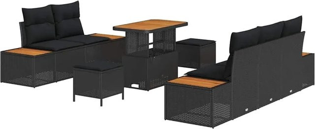 vidaXL Garten-Sofa-Set aus Poly-Rattan in Schwarz mit 8 Teilen und Kissen - Bild 1