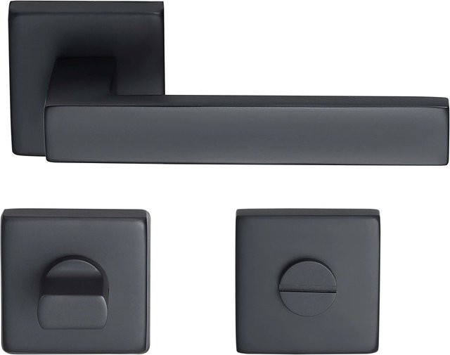 MeinTürgriff Drückergarnitur Trento Eckig für WC in Schwarz Matt aus Edelstahl und Kunststoff, B/H: 160 x 160 mm, Tiefe: 60 mm - Bild 1