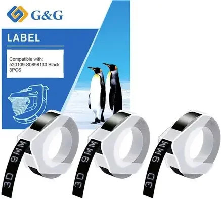 G&G Prägeband Beschriftungsband Schwarz mit weißer Schrift, Breite: 9 mm, Länge: 3 m - Bild 1