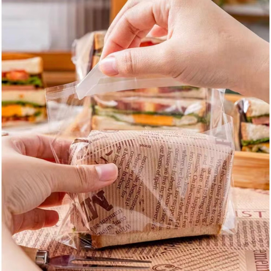 100 Stück transparente Sandwich-Verpackungstaschen aus Kunststoff mit Selbstklebe-Abdichtung für Lebensmittel und Hamburger - Bild 4