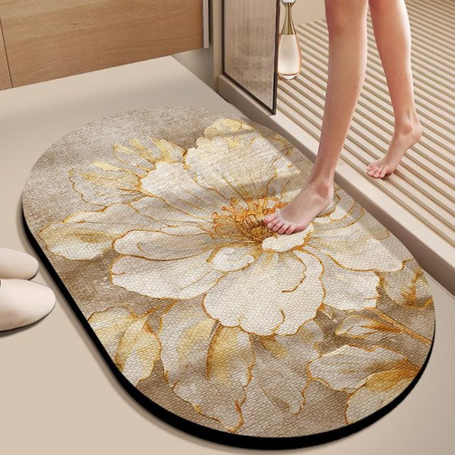 Rutschfeste und saugfähige Kieselgurmatte für das Badezimmer von Household supplies MH, oval, B/B: 80 x 120 cm - Bild 1