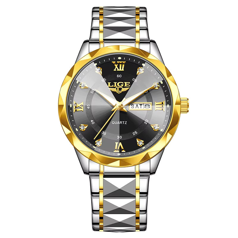 LIGE Armbanduhr, Quarz, Edelstahl, Diamantbesetzt, Schwarz, Damen - Bild 7