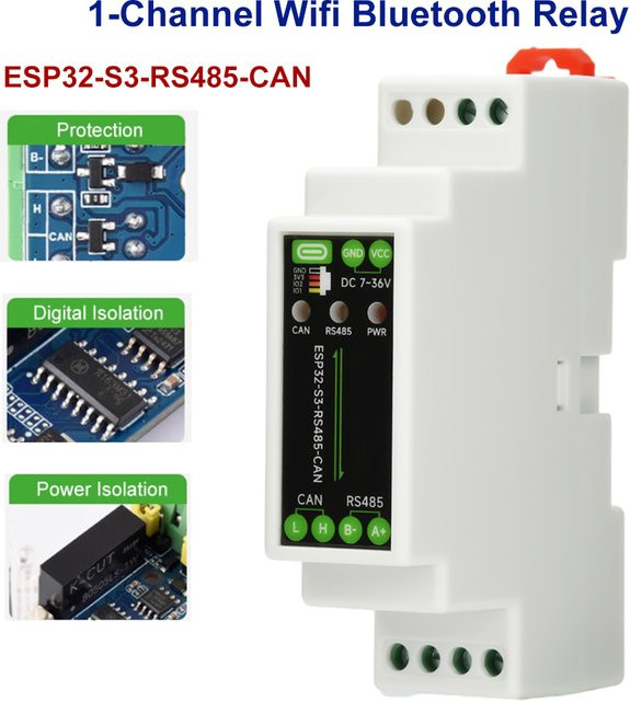 Aideepen Industrielle ESP32-S3 Steuerplatine mit 1-Kanal Relais, RS485, CAN, Wi-Fi und Bluetooth in Weiß - Bild 1