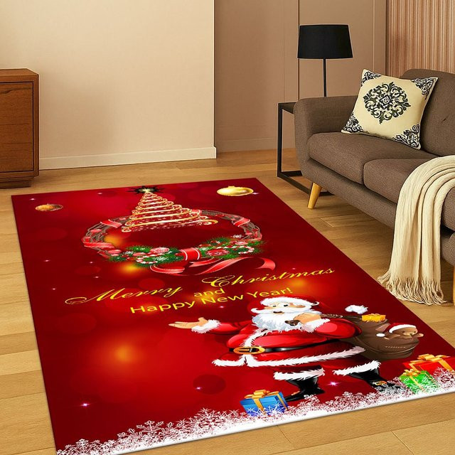 Potdemiel Weihnachtsmann Teppich mit Cartoon-Motiv, rot, rutschfest, B/T: 60 x 40 cm - Bild 1