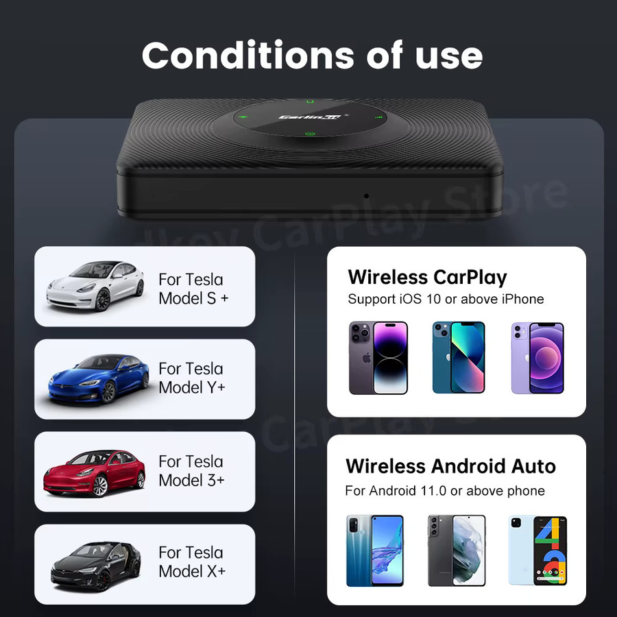 CarlinKit T2C Kabelloser CarPlay und Android Auto Adapter für Tesla Model 3 Model X Model Y Model S, Schwarz, 2,4G+5G WLAN Unterstützung - Bild 6