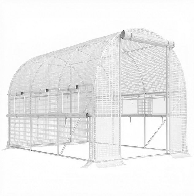Outsunny Foliengewächshaus Tunnel mit aufrollbaren Fenstern und UV-Schutz in Weiß, B/T/H: 2,95 x 2 x 2 m - Bild 1