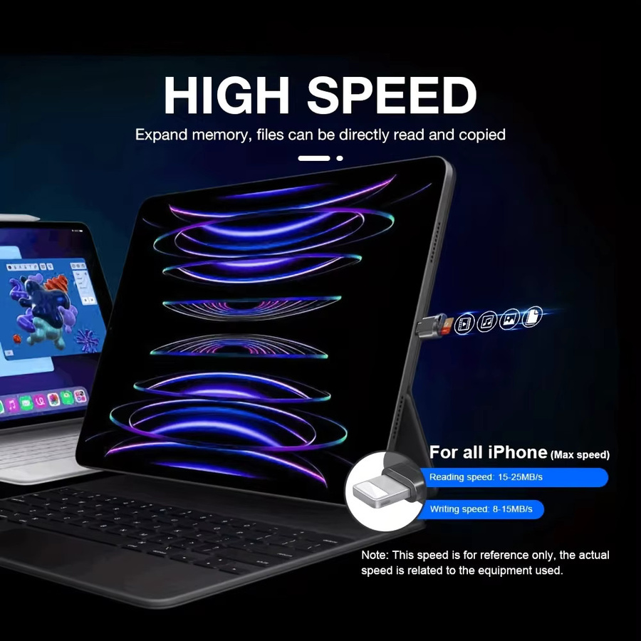 Huaxunyuan MFi-zertifizierter Lightning OTG-Adapter als SD/TF-Kartenleser für iPhone und iPad in Schwarz - Bild 5